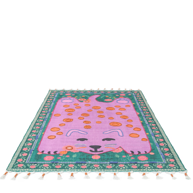 LO CAT EMBROIDERY KIDS COTTON RUG