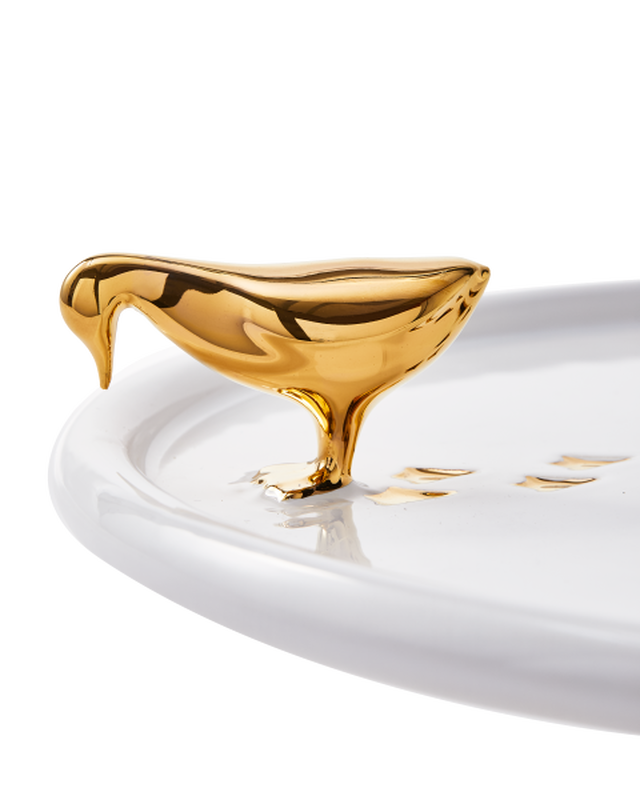 WALKING DUCK PLATE IN WHITE & GOLD