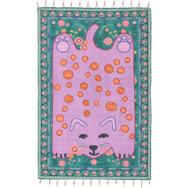 LO CAT EMBROIDERY KIDS COTTON RUG
