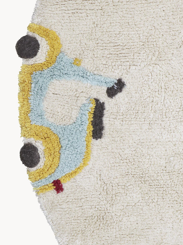 HAND-TUFTED ROUND KID'S RUG WHEELS WITH HIGH - LOW EFFECT