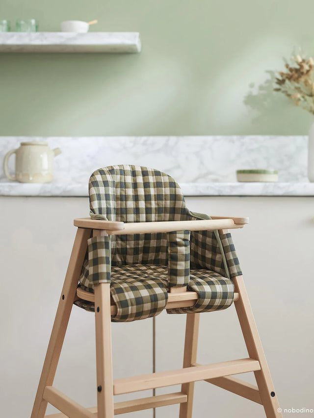 GROWING GREEN HIGHT CHAIR SEAT CUSHION FROM COTTON IN OLIVE GREEN & LIGHT BEIGE