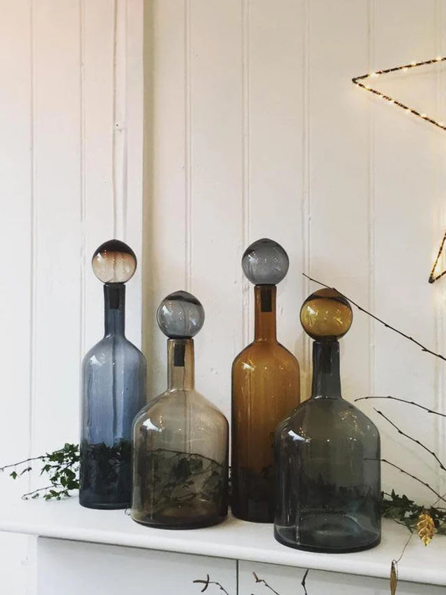 MOUTH-BLOWN DECORATIVE BOTTLES BUBBLES, SET OF 4 PC.