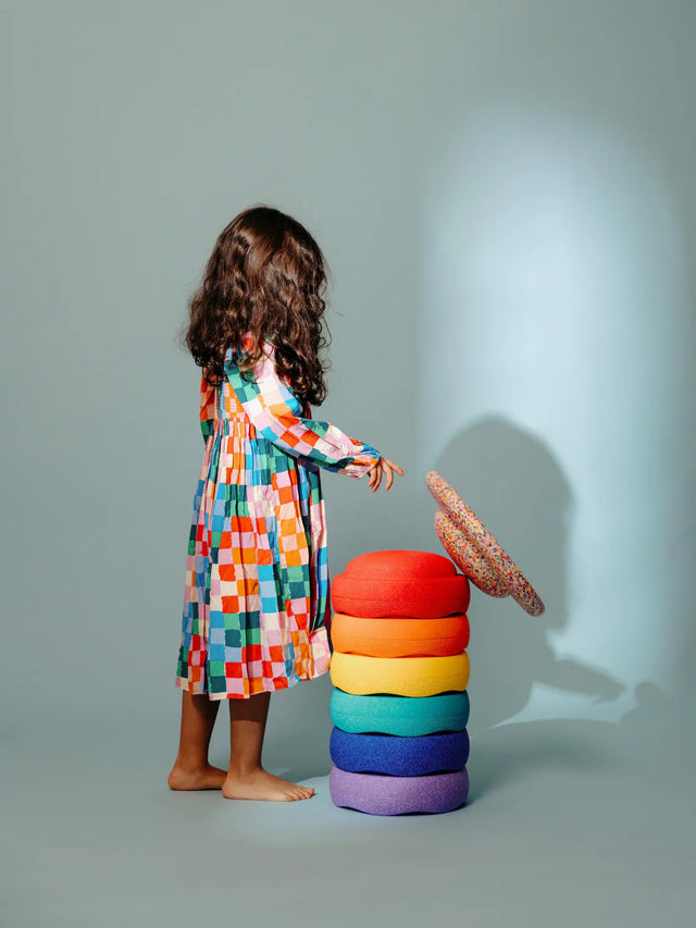 ORIGINAL COLOURFUL LAYING BRICKS WITH BALANCING STONE