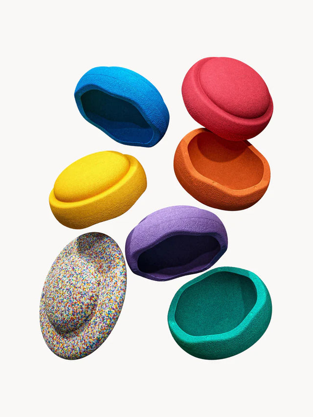 ORIGINAL COLOURFUL LAYING BRICKS WITH BALANCING STONE