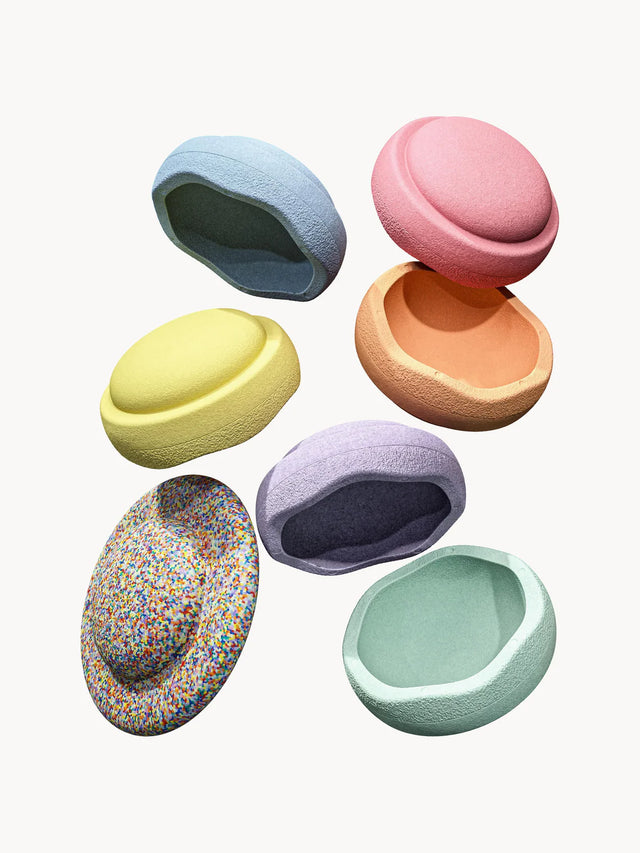 ORIGINAL PASTEL COLOURS LAYING BRICKS WITH BALANCING STONE