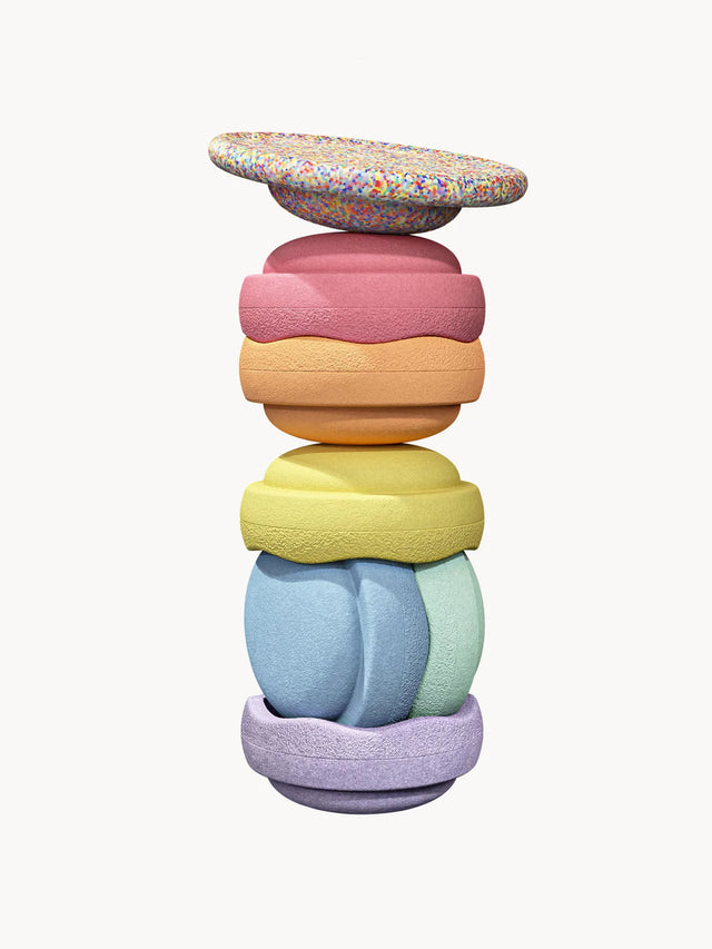 ORIGINAL PASTEL COLOURS LAYING BRICKS WITH BALANCING STONE
