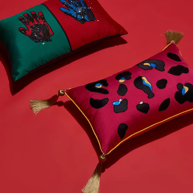 ALPAQ STUDIO. RECTANGULAR SILK CUSHION LEOPARD