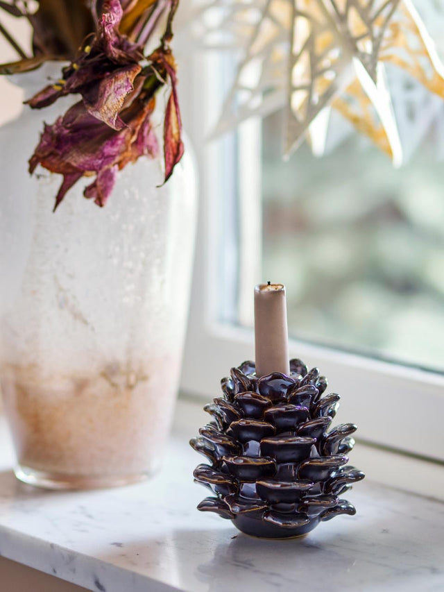 PINE LARGE CANDLE HOLDER IN BROWN