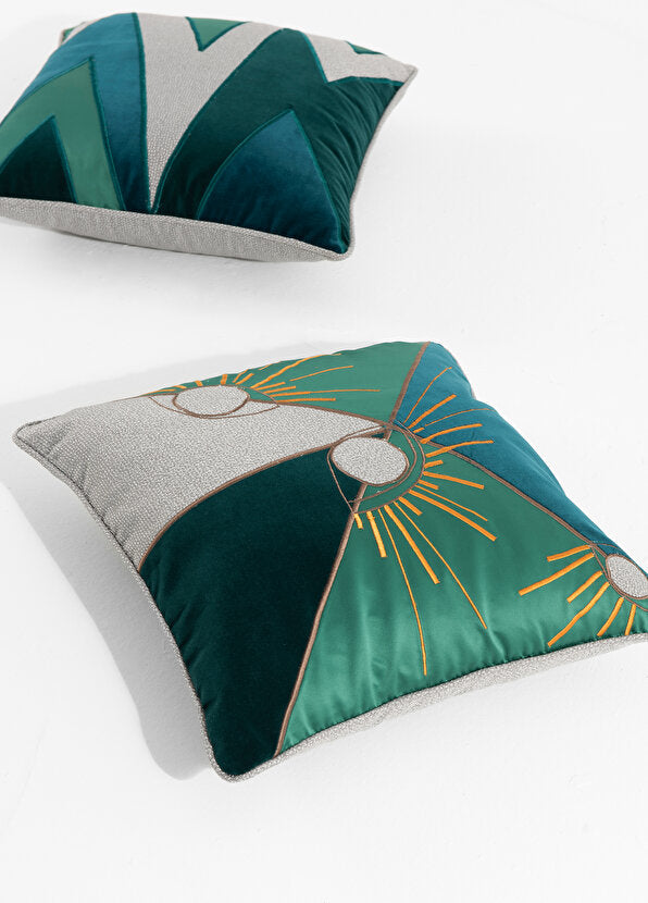 ALPAQ STUDIO. BRODERI EYE SILK & VELVET CUSHION