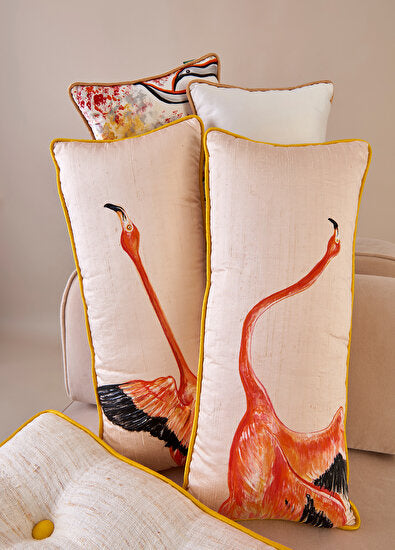 ALPAQ STUDIO. FLAMINGO SILK RECTANGULAR CUSHION