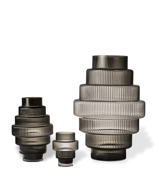 GLASS BARREL CANDLE HOLDER IN GRAY