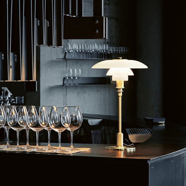 HENNINGSEN TABLE LAMP. BRASS METALLISED
