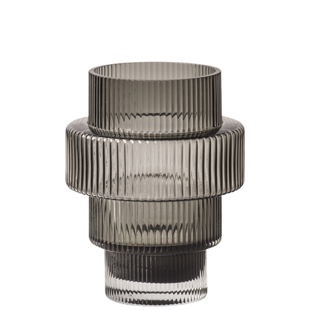 GLASS BARREL CANDLE HOLDER IN GRAY