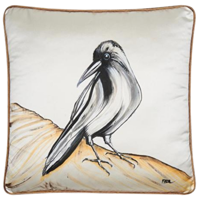 ALPAQ STUDIO. BIRD SILK CUSHION IN BEIGE