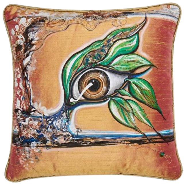 ALPAQ STUDIO. DRAGON EYE SILK CUSHION IN GOLD