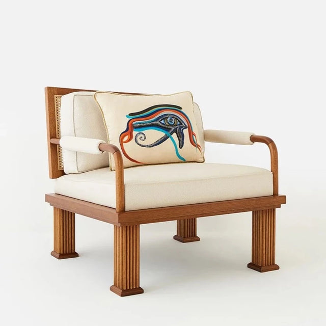 ALPAQ STUDIO. DIAMOND EYE SILK CUSHION IN BEIGE