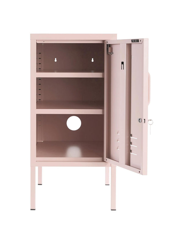 METAL BEDSIDE TABLE THE SHORTY IN PINK WITH LEFT OR RIGHT HINGE