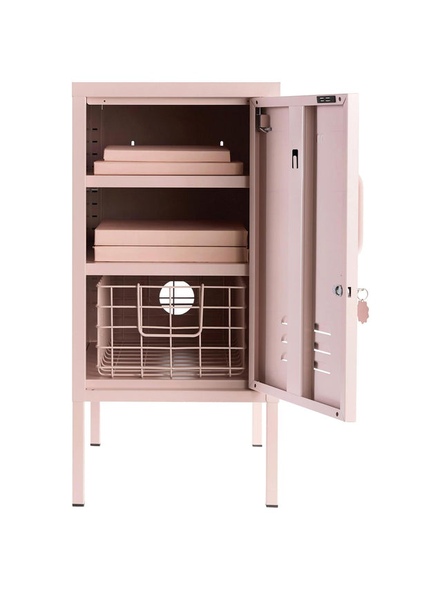 METAL BEDSIDE TABLE THE SHORTY IN PINK WITH LEFT OR RIGHT HINGE