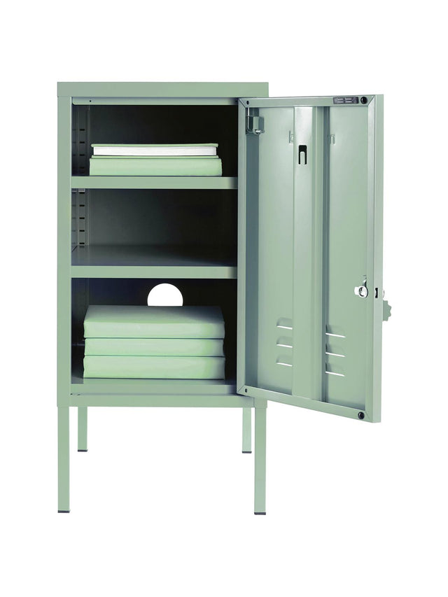 METAL BEDSIDE TABLE THE SHORTY IN OLIVE WITH LEFT OR RIGHT HINGE