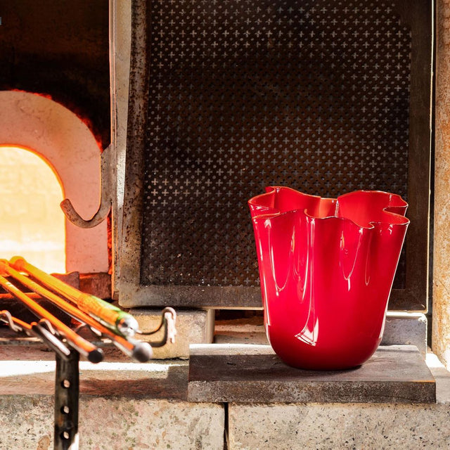 VENINI FAZZOLETTI OPALINO VASE IN RED