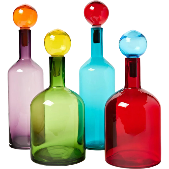 MOUTH-BLOWN DECORATIVE BOTTLES BUBBLES, SET OF 4 PC.