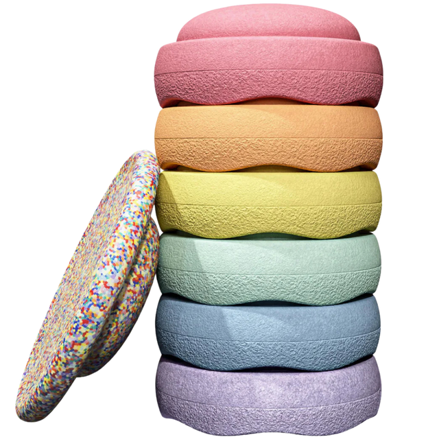 ORIGINAL PASTEL COLOURS LAYING BRICKS WITH BALANCING STONE