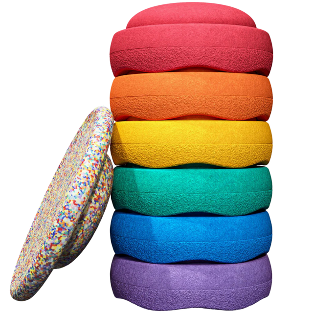 ORIGINAL COLOURFUL LAYING BRICKS WITH BALANCING STONE