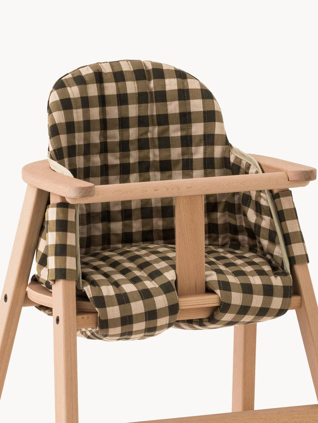 GROWING GREEN HIGHT CHAIR SEAT CUSHION FROM COTTON IN OLIVE GREEN & LIGHT BEIGE