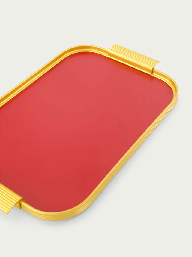 RIBBED TRAY IN RED & GOLD