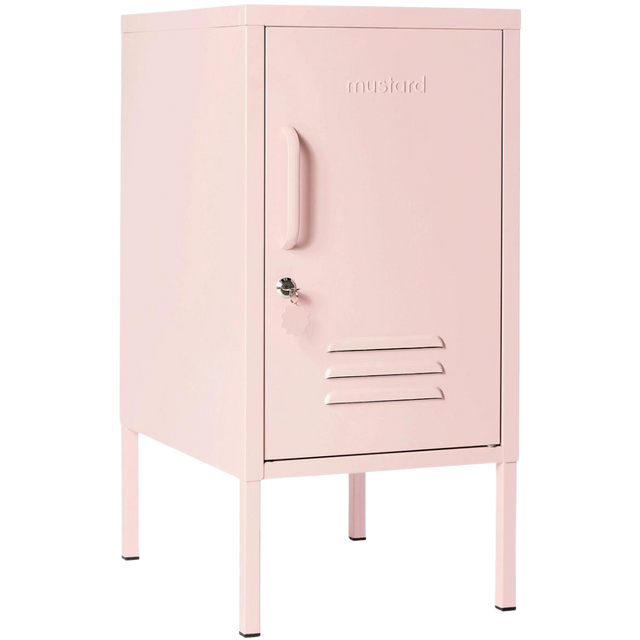 METAL BEDSIDE TABLE THE SHORTY IN PINK WITH LEFT OR RIGHT HINGE