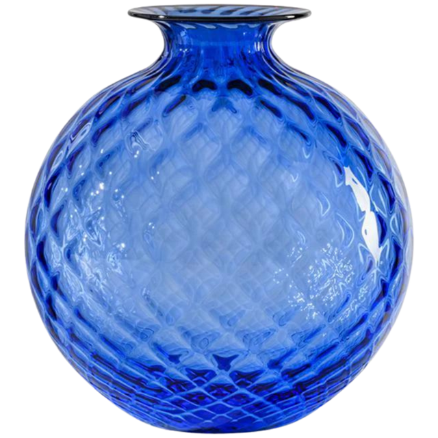 VENINI MONOFIORE VASE BALLOTON IN SAPPHIRE & ROSSO THREAD