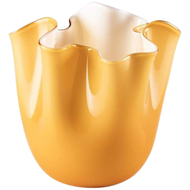 VENINI FAZZOLETTI OPALINO SMALL VASE IN AMBER & CREAM