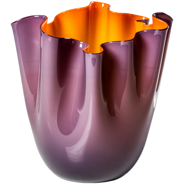 VENINI FAZZOLETTI OPALINO VASE IN INDIGO & ORANGE