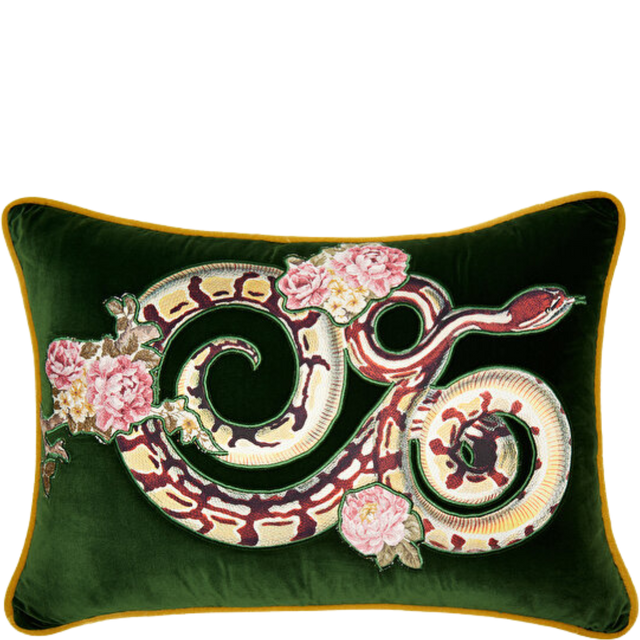 ALPAQ STUDIO. SNAKE & FLOWERS VELVET RECTANGULAR CUSHION