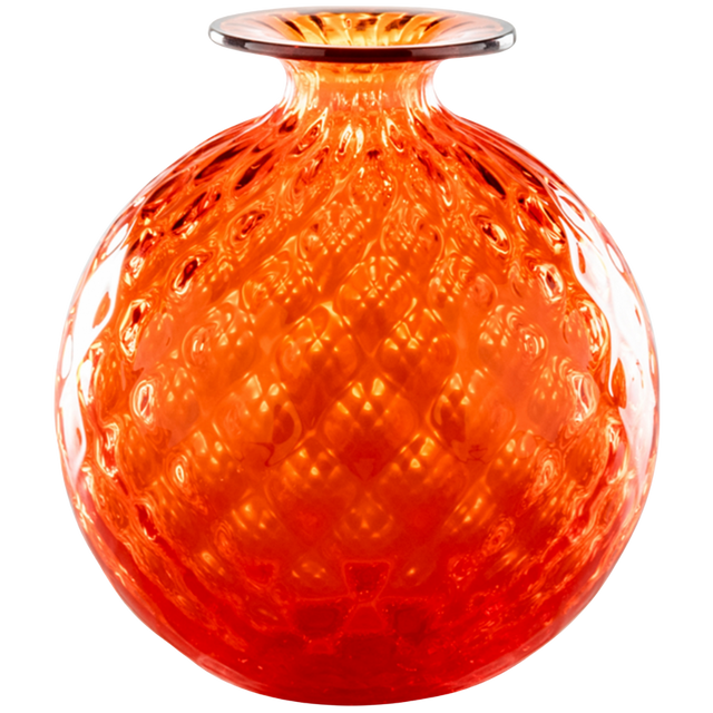 VENINI MONOFIORE VASE BALLOTON IN ORANGE & RED THREAD