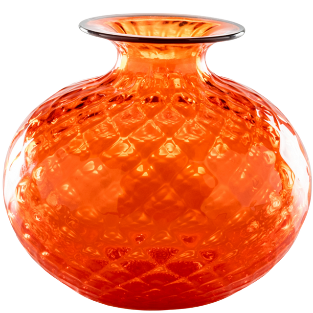 VENINI MONOFIORE VASE BALLOTON IN ORANGE & RED THREAD