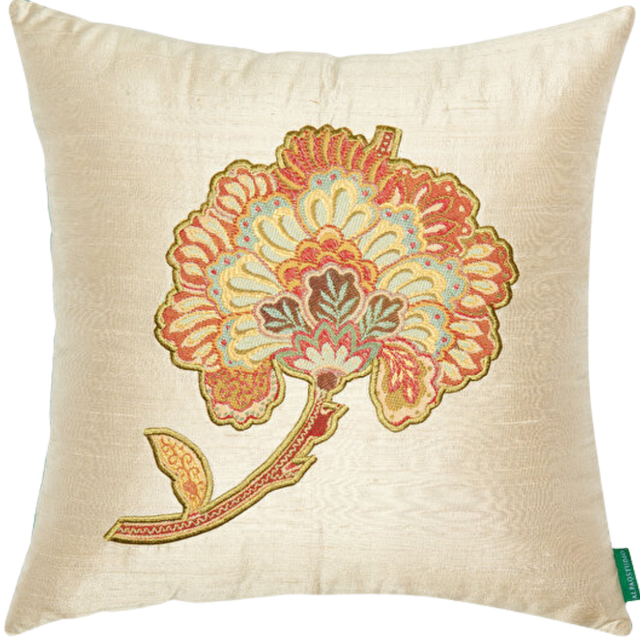 ALPAQ STUDIO. FLOWER APPLICATION SILK CUSHION