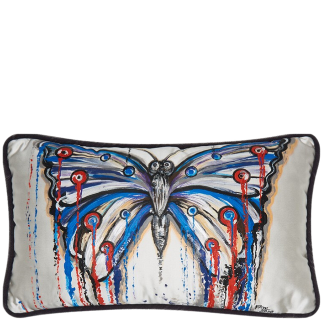 ALPAQ STUDIO. RECTANGULAR SILK CUSHION BUTTERFLY