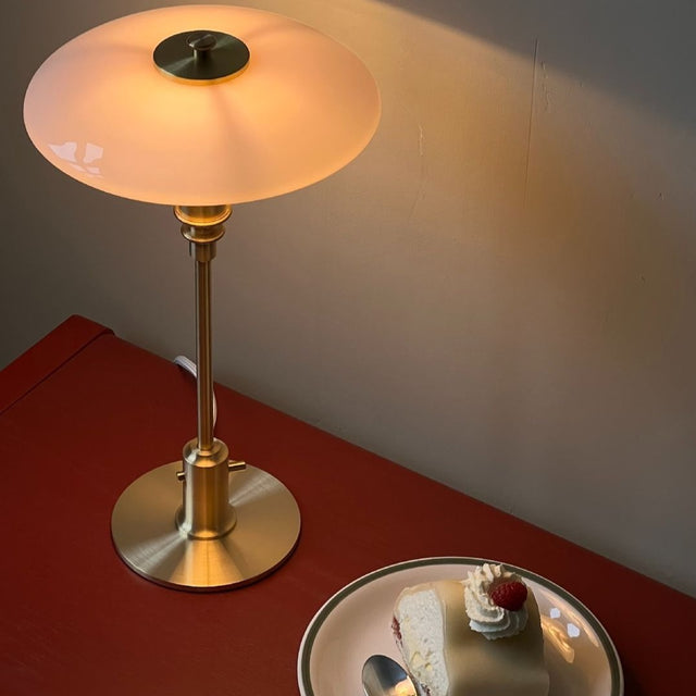 HENNINGSEN  TABLE LAMP. BRASS METALLISED