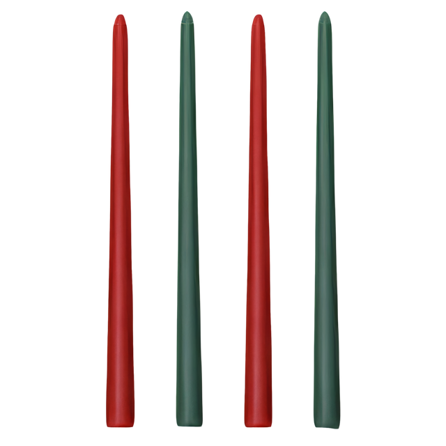 CANDLE SET, 4 PCS IN RED & GREEN