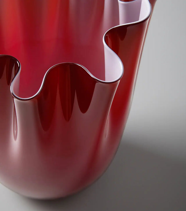 VENINI FAZZOLETTI OPALINO VASE IN RED