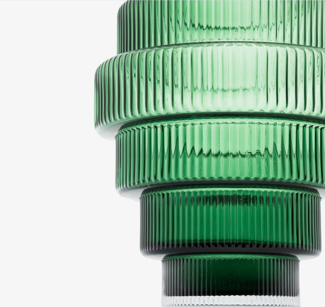 GLASS BARREL VASE IN GREEN