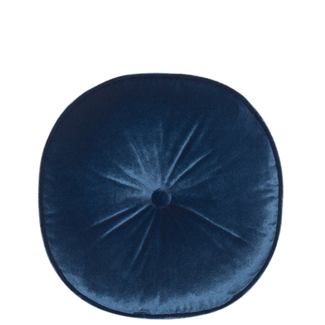 ALPAQ STUDIO. LUXURIOUS ROUND VELVET CUSHION IN OCEAN BLUE