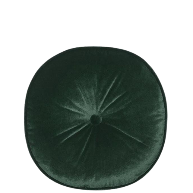 ALPAQ STUDIO. LUXURIOUS ROUND VELVET CUSHION IN DARK FOREST
