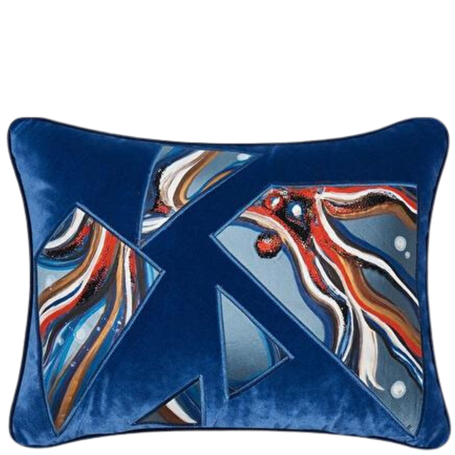 ALPAQ STUDIO. RECTANGULAR SILK CUSHION IN OCEAN BLUE