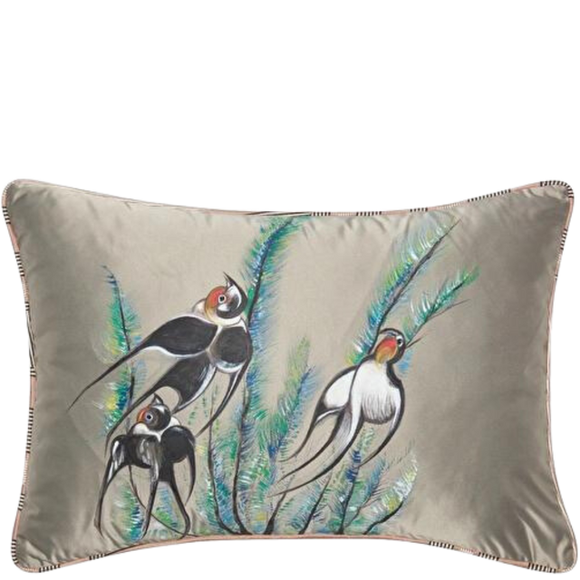 ALPAQ STUDIO.  SWALLOWS SILK RECTANGULAR CUSHION