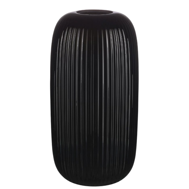 TALL RIKA RIPPLED GLASS VASE IN BLACK