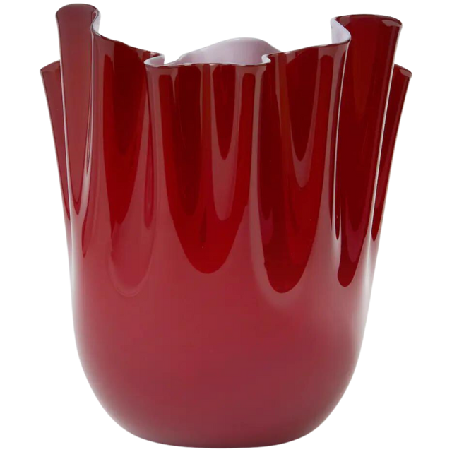 VENINI FAZZOLETTI OPALINO VASE IN RED