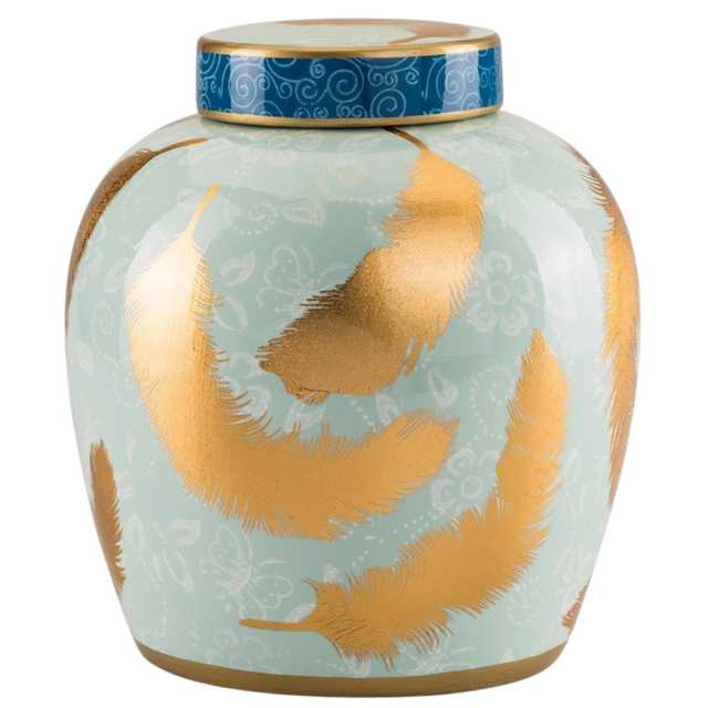 DECORATIVE JAR WITH FEATHERS