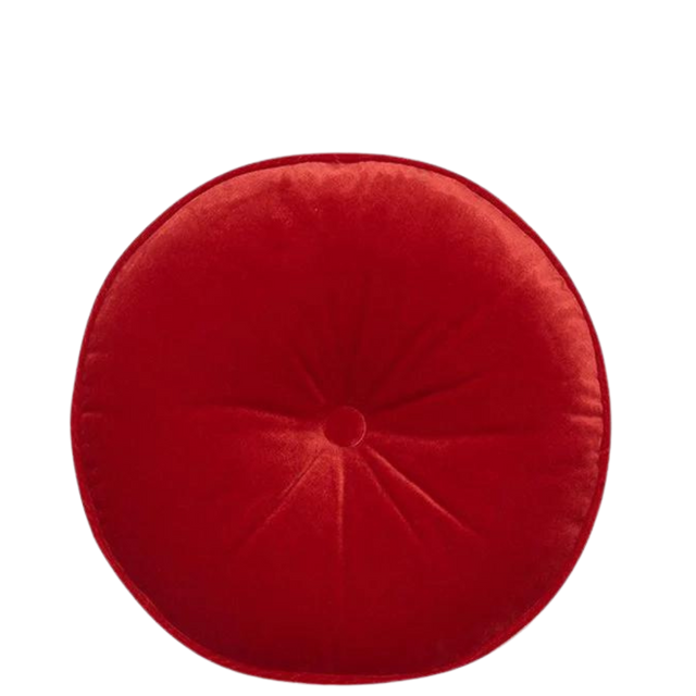 ALPAQ STUDIO. LUXURIOUS ROUND VELVET CUSHION IN RED